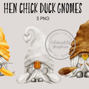 Chicken Duck Hen Gnome Clipart PNG, Hand Drawn watercolour gnome clipart png instant download, digital Commercial Gnome image 1