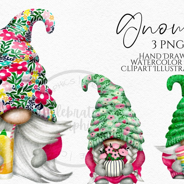 Tea Party Gnome Clipart PNG Bundle Macaron Théière Thé glacé Gonk dessiné à la main aquarelle téléchargement instantané numérique Commercial clipart