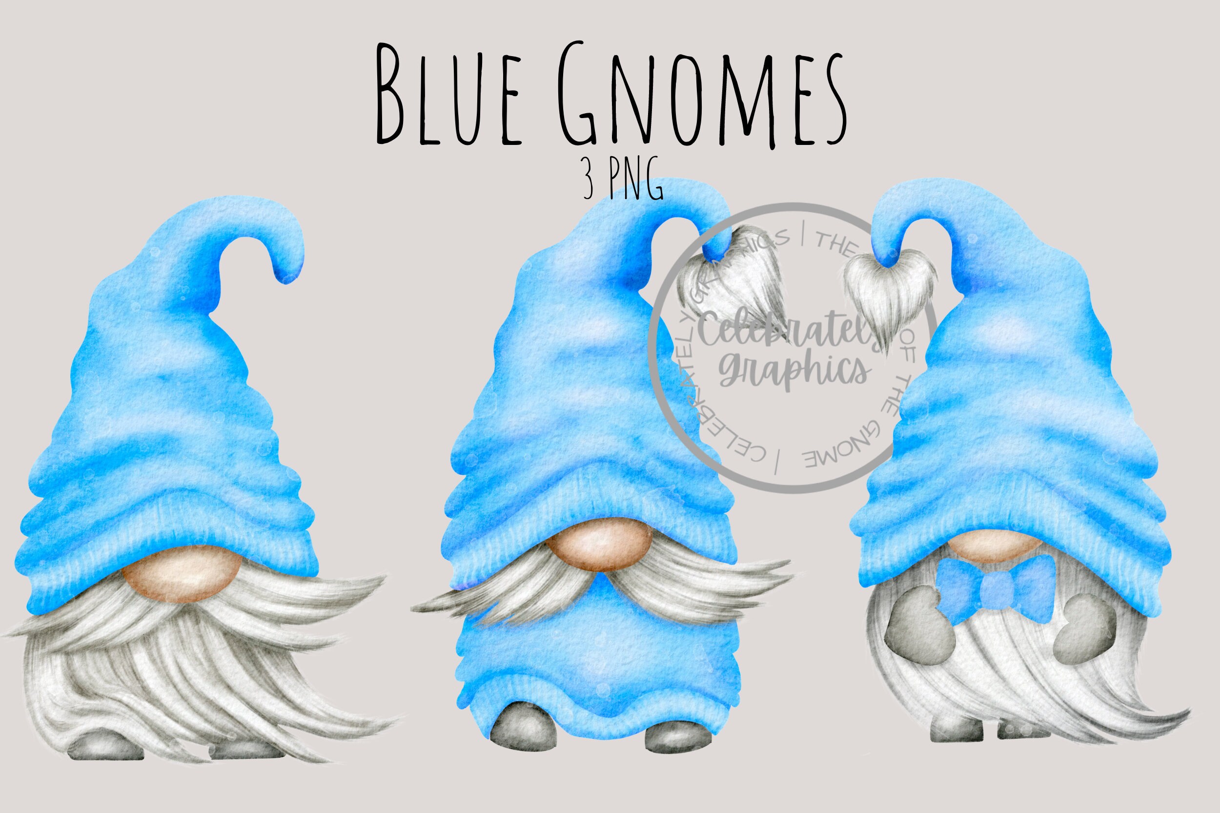 Blue Gnome clipart PNG Hand Drawn Watercolor Gnome Clipart | Etsy