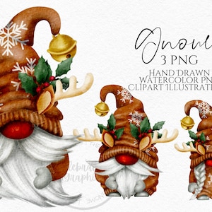 Rudolph Gnome Png, handgezeichnetes Aquarell Rentier Gnome Clipart, Weihnachten Gonk digitaler Sofort-Download, kommerzielle PNG