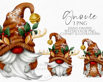 Rudolph Gnomes Png, Hand Drawn Watercolor Reindeer Gnome Clipart, Christmas Gonk Digital Instant Download, Commercial  PNG