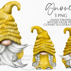 Clipart di gnomo giallo: pacchetto PNG di Gonk acquerellato disegnato a mano (download digitale)
