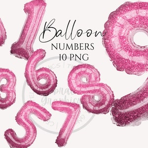Foil Balloon Clipart, Pink Glitter Patterned Foil Balloon numéros Téléchargement instantané graphiques en Png