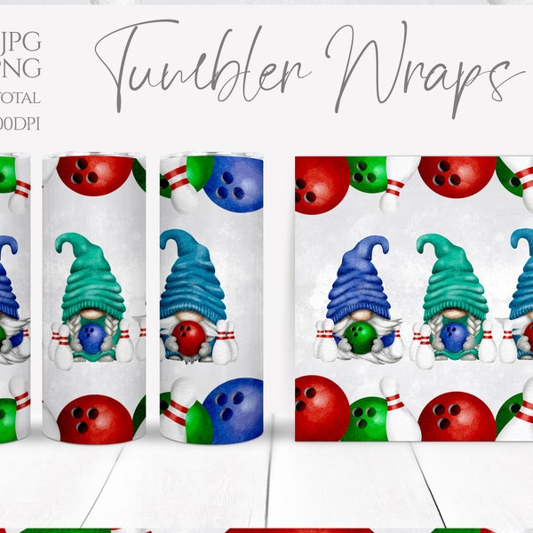 Bowling Gnome Tumbler wrap Sublimation Tenpin bowling  Gnomes png File Digital Download