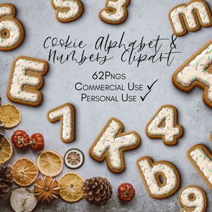 Cookie Biscuit Alphabet and Numbers Digital Clipart Upper and Lower Case Biscuit Clipart Commercial Use