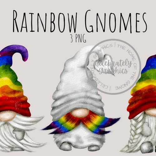 Rainbow Gnome Clipart PNG Hand Drawn Watercolor Gnome - Etsy