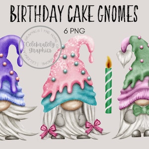 Birthday Gnome clipart, Party clipart, Hand drawn water colour gnome clipart png instant download, PNG digital