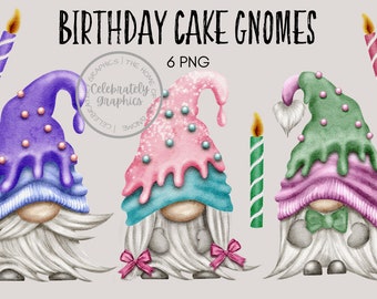 Birthday Gnome clipart, Party clipart, Hand drawn water colour gnome clipart png instant download, PNG digital