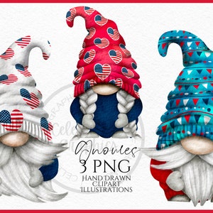 Gnome Clipart PNG amour patriotique gnomes Png, téléchargement immédiat de clipart PNG dessinés à la main, utilisation commerciale numérique PNG