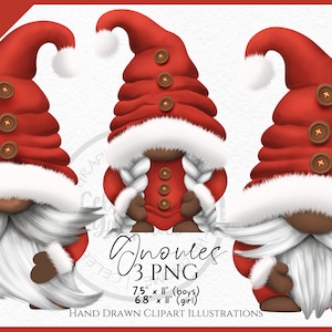 Kerst Gnome Clipart PNG donkere huid Hand getrokken Santa kabouters Kerstman Gonk Clipart PNG instant download, digitaal commercieel gebruik