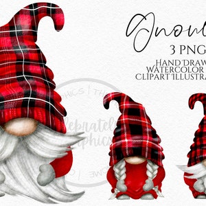 Red Plaid Gnome clipart png , Red Check Gonk , Hand Drawn Watercolor  Gnome Clipart, Digital Instant Download, Commercial  PNG