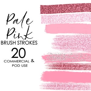 Bleke roze penseelstreken clipart met blauwe glitter PNG Paint Stroke Planner clipart Instant Download commercieel en POD gebruik