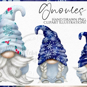 Clipart di gnomi natalizi ad acquerello: pacchetto PNG disegnato a mano (download digitale)