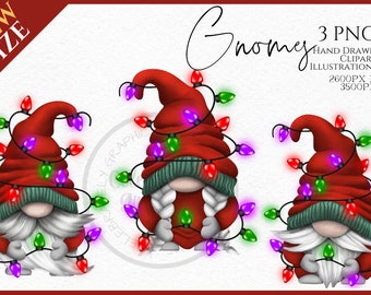 Christmas Fairy Lights Gnomes Png, Hand Drawn Watercolor  Christmas Gonk Clipart, Digital Instant Download, Commercial  PNG