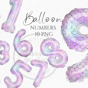Foil Balloon Clipart, Mermaid Pink Scales Numéros de motif Téléchargement instantané Graphiques en Png