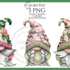 Roses Flower Gnome Clipart png, Hand Drawn Watercolor Spring Summer Gonk Clipart, Digital Illustration Instant Download, Commercial  Use