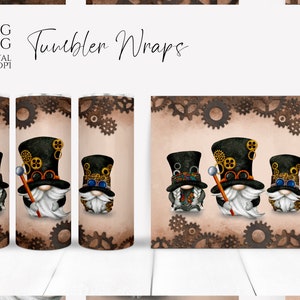 Envoltura de vaso de gnomo Diseños de sublimación Gnomos Steampunk Archivo PNG Descarga digital