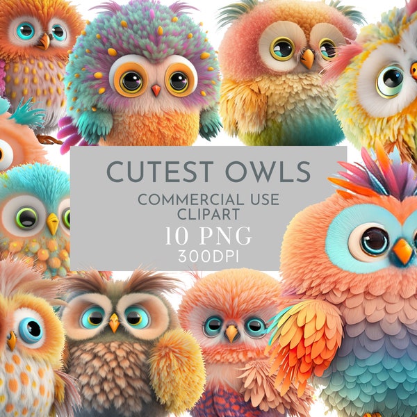 Cute Owl Clipart PNG, Clipart Pack of 10, Crafts Card Making Transparent Background, Instant Download, Digital File, Commercial clipart