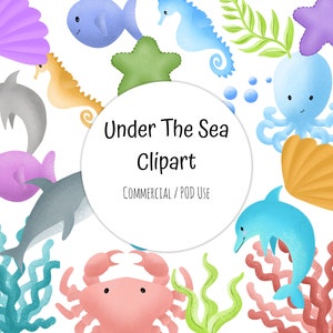Unter dem Meer Clipart, Meerestiere Download. Sofortiger Download: Fisch, Hai, Delfin, Krabbe, Seepferdchen, kommerzielle Corjl Templett Nutzung