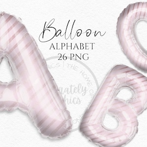 Foil Balloon Clipart, Pink Stripe Foil Balloon Alphabet Lettres Téléchargement instantané Graphiques en Png