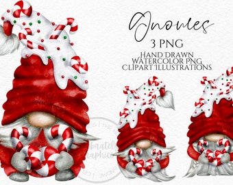 Christmas Candy Gnomes Png,  , Hand Drawn Watercolor  Christmas Gonk Clipart, Digital Instant Download, Commercial  PNG