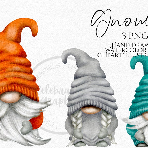 Orange Grey Turquoise Gnome Clipart, Hand Drawn Gnome Png  , instant download, PNG digital