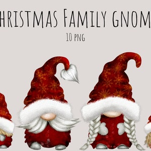 Nain de Noël en famille, papa nain, maman nain, enfants gnome aquarelle dessinés à la main des cliparts nain, téléchargement numérique instantané, PNG commercial