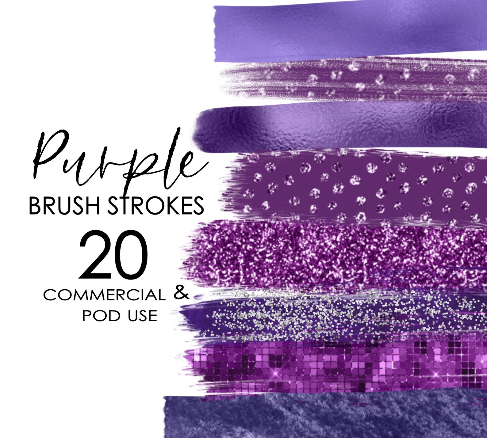 Brush Strokes Clipart with Purple and Silver Glitter PNG ...