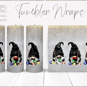 Snooker Gnome Tumbler wrap Sublimation Pool Gnomes png File Digital Download