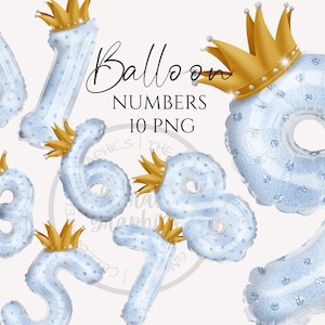 Foil Balloon Clipart, Prince Gold Crown balloon numbers  Instant Download Graphics in Png