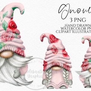 Flower Gnome Clipart PNG Bundle Roses Flower Gonk Hand Drawn Watercolor ...