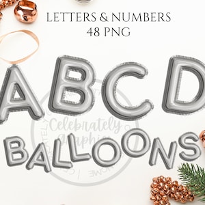 Images clipart ballon feuille d'argent, clipart ballons lettres et chiffres téléchargement immédiat au format png