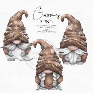 Brown Snowflake Gnomes Png, Hand Drawn Christmas Gnome Clipart, Christmas Gonk Festive Clipart Digital Instant Download, Commercial  PNG
