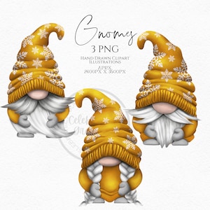Gold Snowflake Gnomes Png, Hand Drawn Christmas Gnome Clipart, Christmas Gonk Festive Xmas Clipart Digital Instant Download, Commercial  PNG