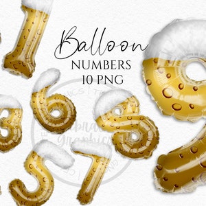 Folienballon Clipart, Bier gemusterter Folienballon mit Schatten Zahlen Instant Download Grafiken in Png