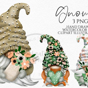 Clipart acquerello di gnomi estivi: pacchetto PNG disegnato a mano (download digitale)