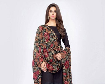 Heavy Embroidered Karandi Lawn Shawl | Bridal Shawl | Bridesmaid Shawl  | Shawls and Wraps | Wedding Shawl | Wedding Gift | Wedding Cape.
