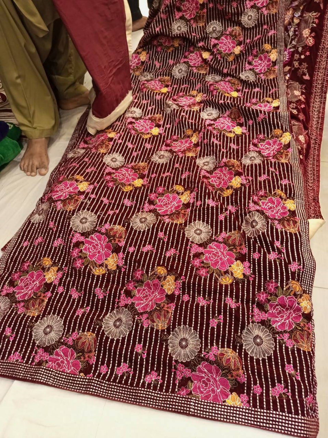 bridal dress with velvet shawl