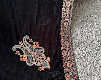 Chal de boda de terciopelo bordado: chal Zari para novia o dama de honor