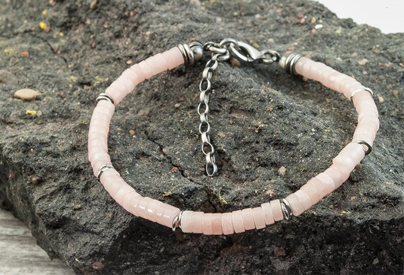 bracelet with raw stone bracelet with opal bracelet with minerals Bracelet with pink stone gift Silver bracelet