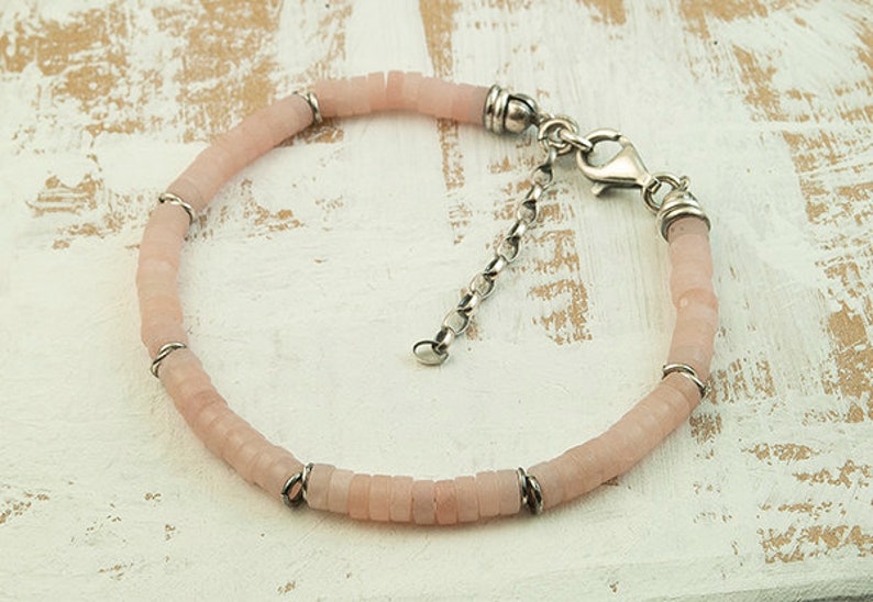 bracelet with raw stone bracelet with opal bracelet with minerals Bracelet with pink stone gift Silver bracelet
