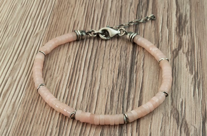 bracelet with raw stone bracelet with opal bracelet with minerals Bracelet with pink stone gift Silver bracelet