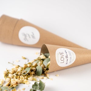 Contenitore di carta Kraft/Cono/Cono + Adesivo personalizzato per coriandoli di fiori/Coriandoli di nozze/Coriandoli di fiori secchi