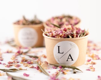 Flower confetti pink olive + brown cup + personalized sticker / confetti made of dried flowers / flower confetti / wedding