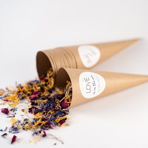 Fiori confetti Summer Days + Coni in carta kraft + adesivo personalizzato / matrimonio / coriandoli per feste