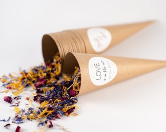 Flower confetti Summer Days + Cones made of kraft paper + personalized sticker / wedding / party confetti