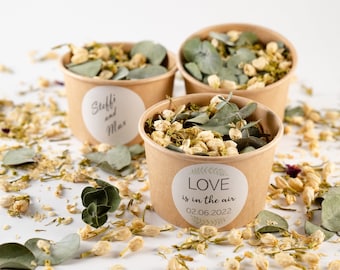 Flower confetti Green Ivory + mug brown + personalized sticker / confetti from dried flowers / flower confetti / wedding