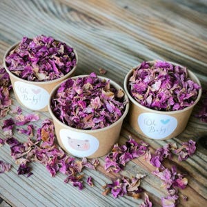 Coriandoli di fiori Pink Romance con tazze marroni e adesivi personalizzati – Biodegradabili / Coriandoli per matrimoni / Coriandoli per feste