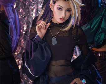 LOL K/DA Akali The Rogue Assassin Cosplay Costume with Necklace Outfit