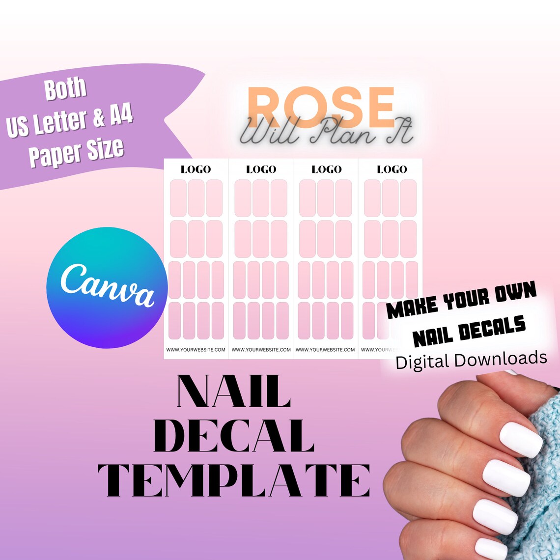 Waterslide Decal Template DIY Nail Decals Digital Download Etsy